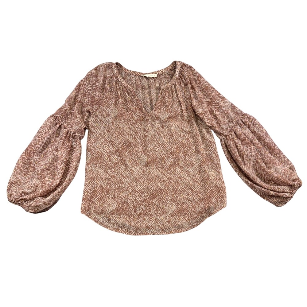 Lovestitch Brown Snakeskin Gold Metallic Balloon Sleeve Blouse Size Small